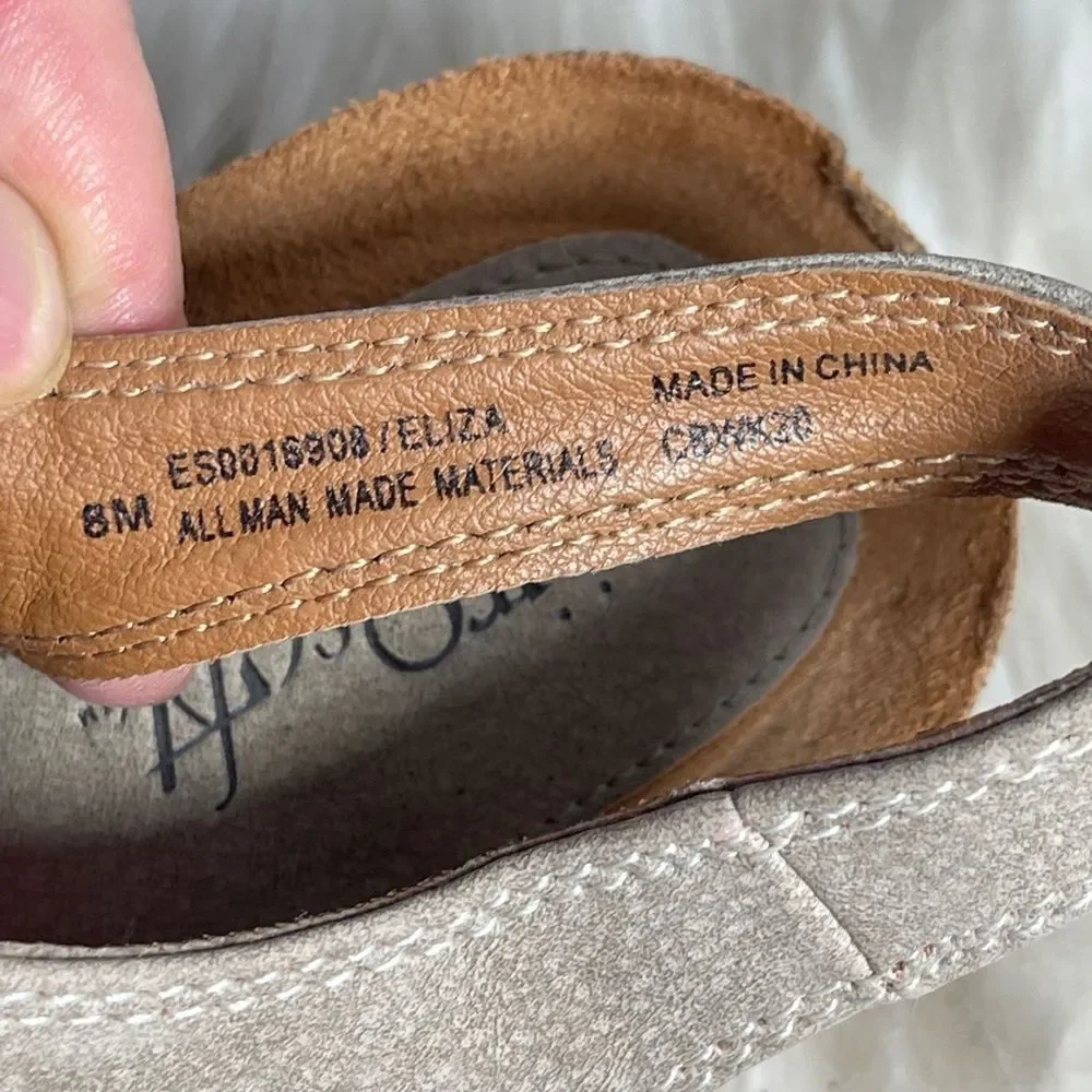 Euro Soft By‎ Soft Elda Tan Suede Cork Wedge Sandals Sz 8